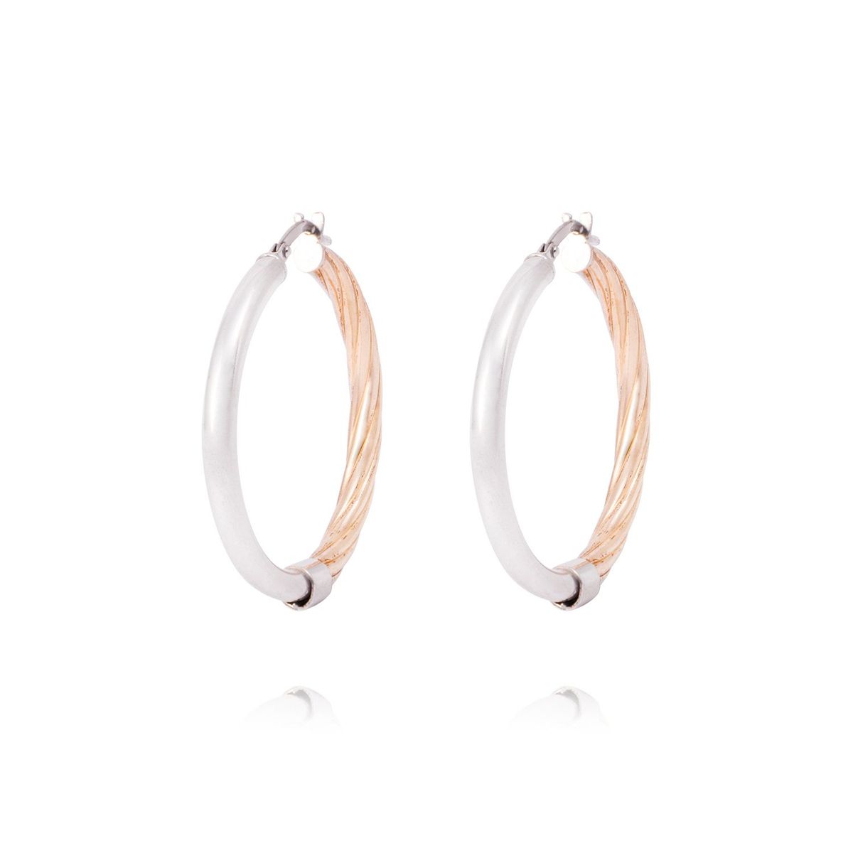 JB JOYAS BARON - Aros de Plata Esterlina 925 Argollas Bicolor Revestido en Oro 18kt