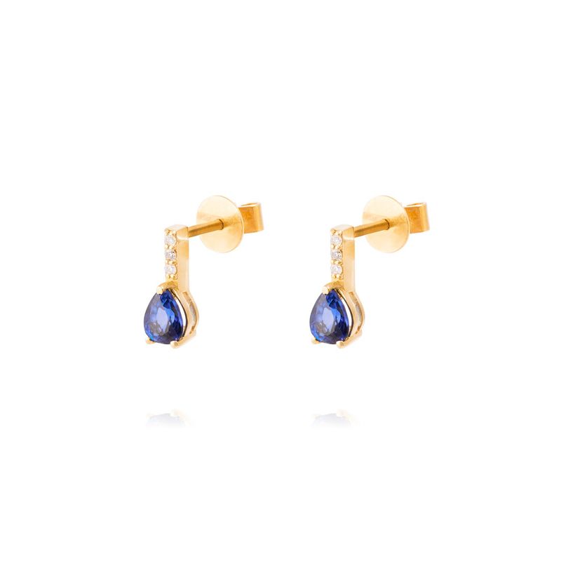 JB JOYAS BARON - Aros de Oro Amarillo 18kt con 4Pts Diamante y 87Pts Zafiro