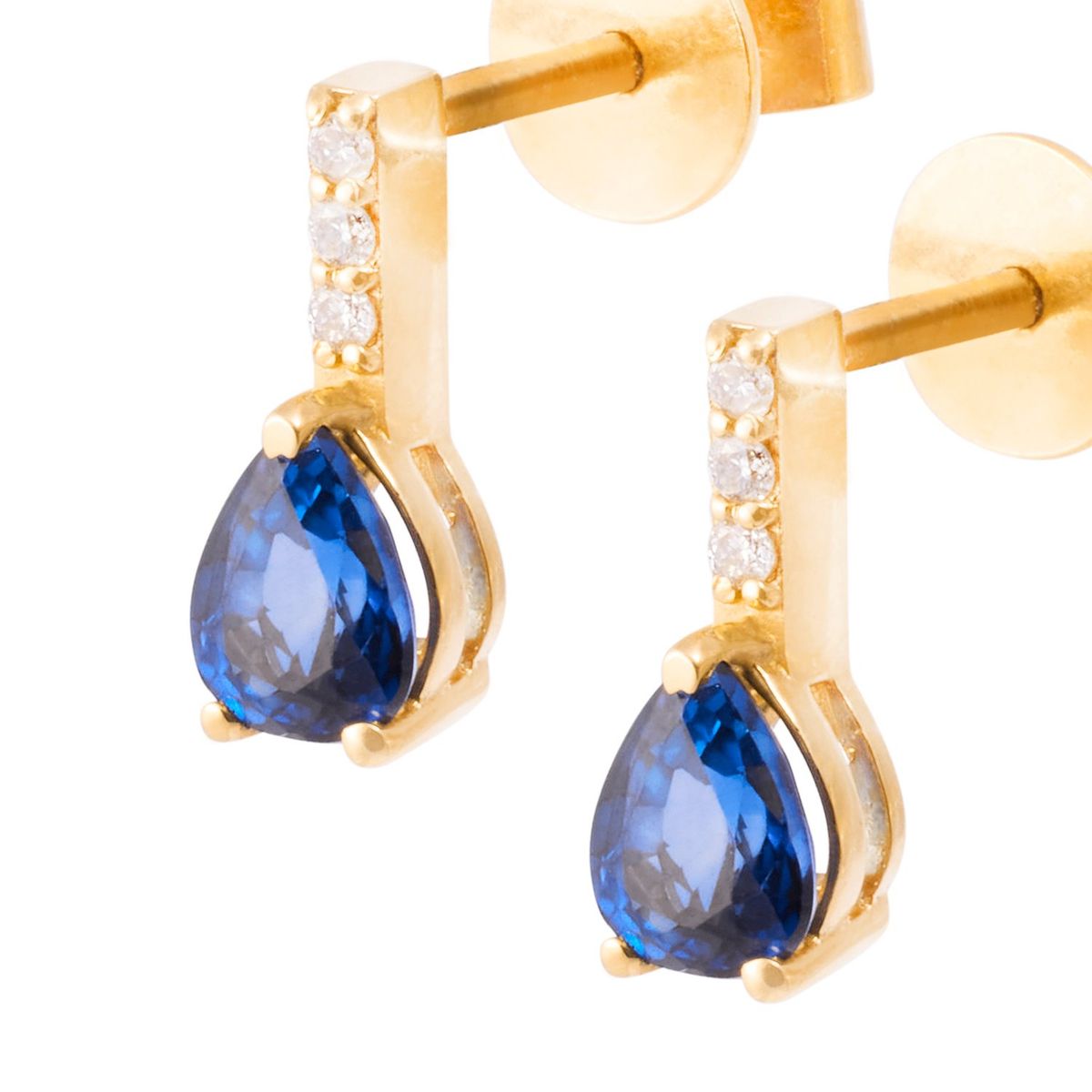 JB JOYAS BARON - Aros de Oro Amarillo 18kt con 4Pts Diamante y 87Pts Zafiro