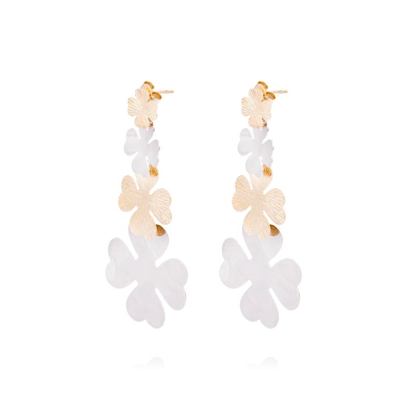 JB JOYAS BARON - Aros de Plata Esterlina 925 Trebol Bicolor Revestido en Oro 18kt