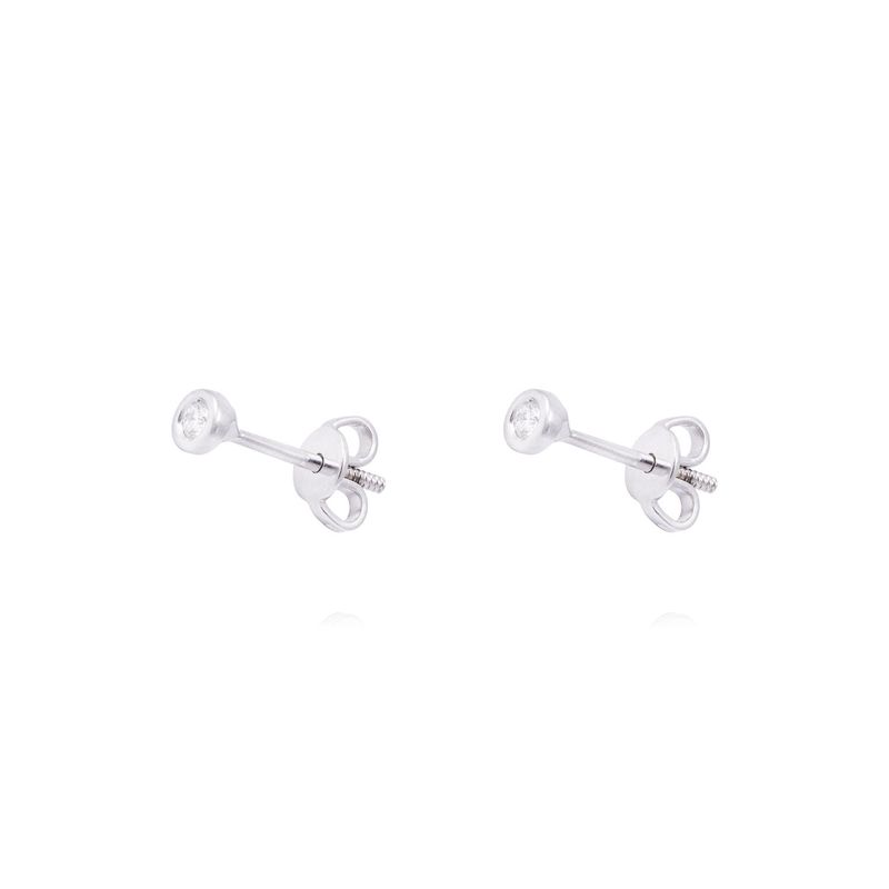 JB JOYAS BARON - Aros de Oro Blanco 18kt Punto de Luz con Diamante 8Pts
