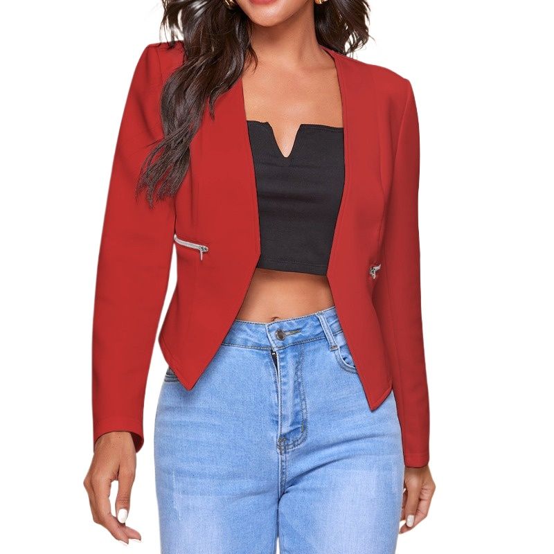GIOIO - Chaqueta Mujer Saco Formal Blazer Chamarra Corta Sin Cuello Para Trabajo