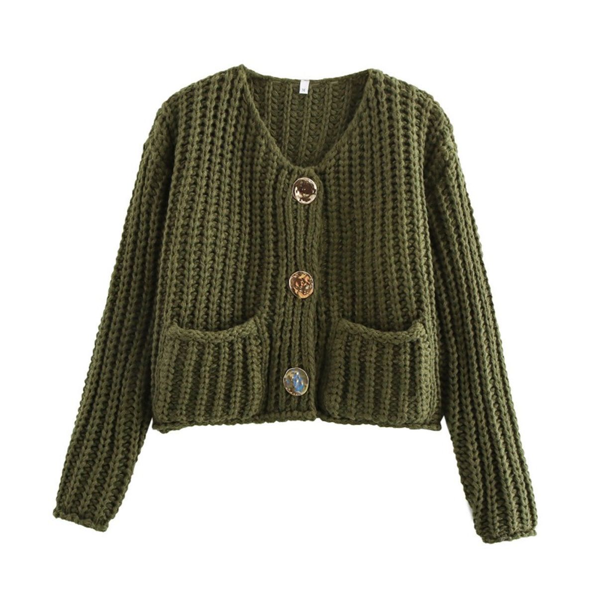 GIOIO - Chaqueta Mujer Botonadura Simple Doble Bolsillo Tejido Grueso Sólido Corto