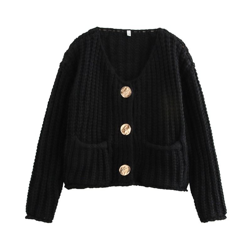 GIOIO - Chaqueta Mujer Botonadura Simple Doble Bolsillo Tejido Grueso Sólido Corto