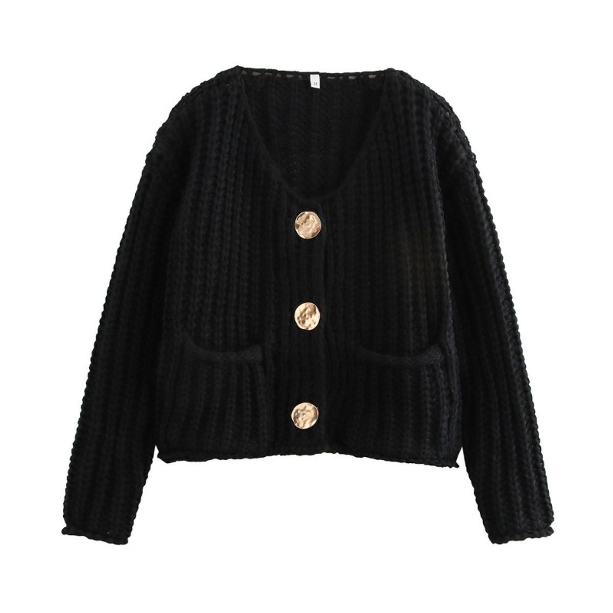 GIOIO - Chaqueta Mujer Botonadura Simple Doble Bolsillo Tejido Grueso Sólido Corto