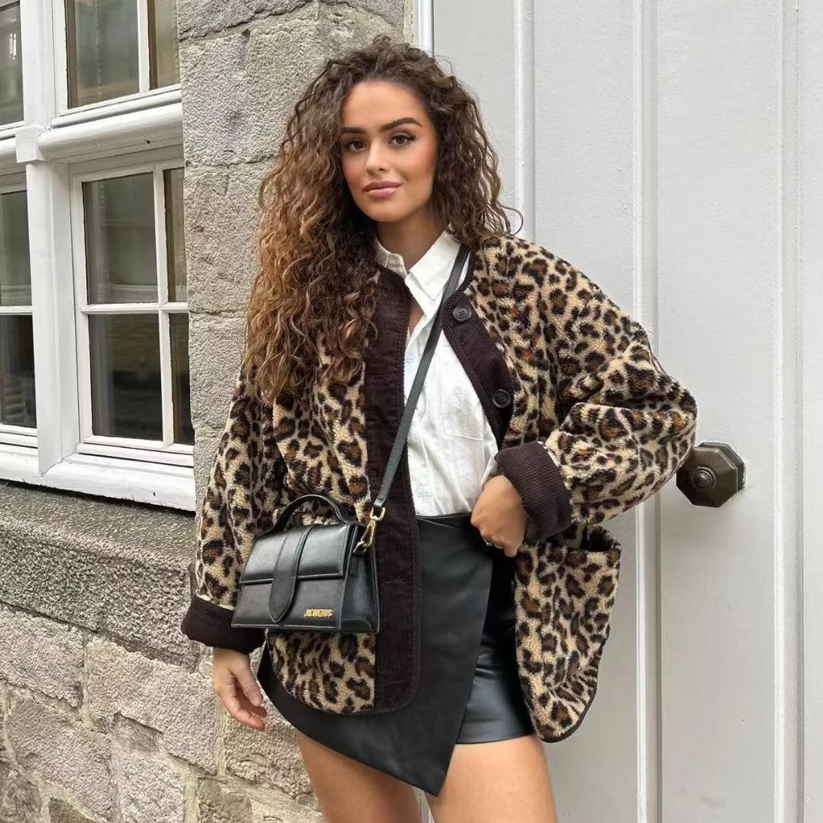 GIOIO - Chaqueta Mujer Estampado Leopardo Manga Larga Holgado Casual Otoño Invierno