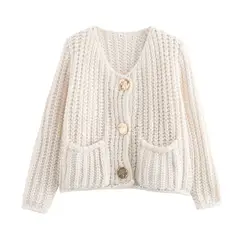 GIOIO - Chaqueta Mujer Botonadura Simple Doble Bolsillo Tejido Grueso Sólido Corto