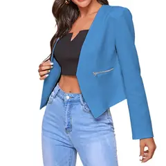 GIOIO - Chaqueta Mujer Saco Formal Blazer Chamarra Corta Sin Cuello Para Trabajo