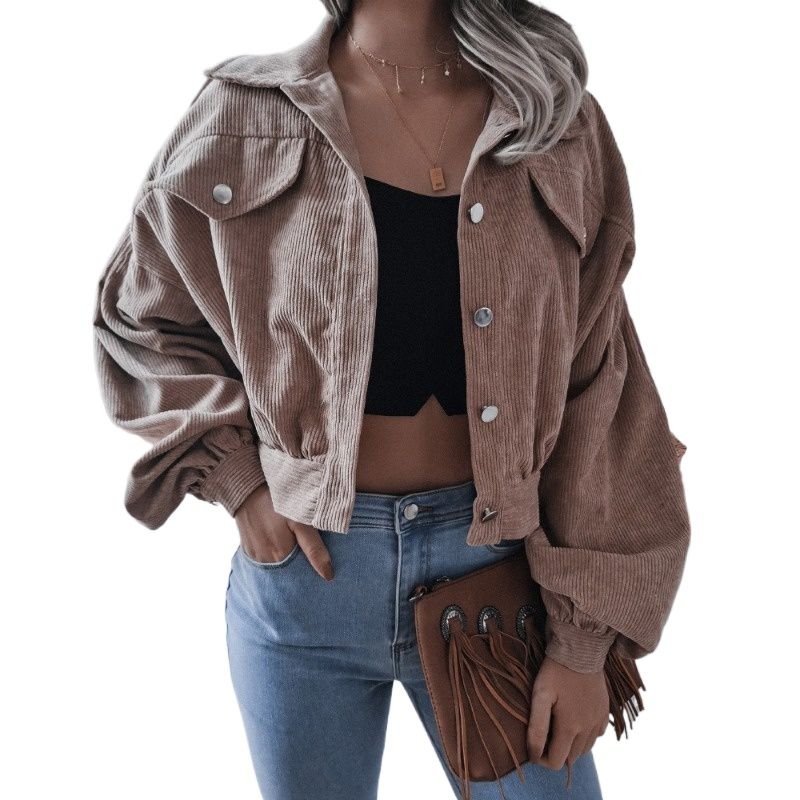 GIOIO - Chaqueta mujer de pana manga larga holgada estilo europeo otoño invierno