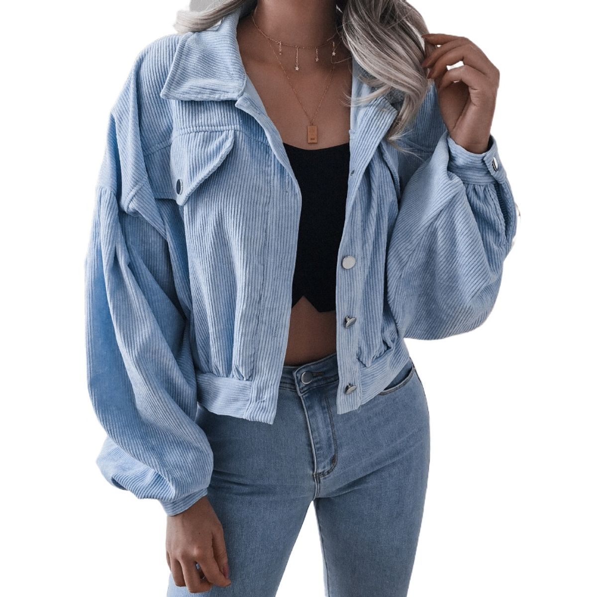 GIOIO - Chaqueta mujer de pana manga larga holgada estilo europeo otoño invierno