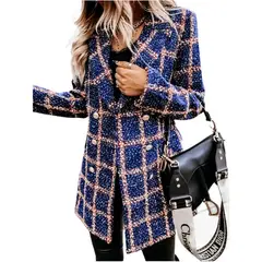 GIOIO - Chaqueta mujer estilo europeo estampada larga con cuello casual entallada