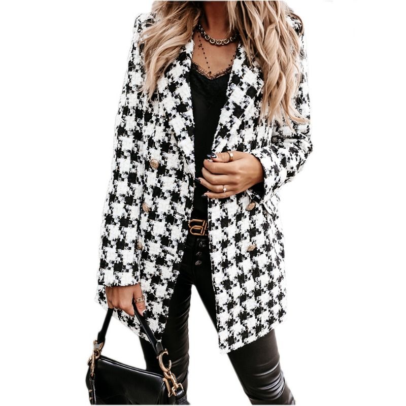 GIOIO - Chaqueta mujer estilo europeo estampada larga con cuello casual entallada