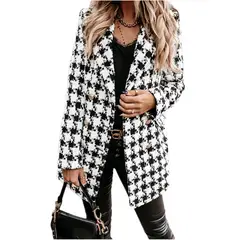 GIOIO - Chaqueta mujer estilo europeo estampada larga con cuello casual entallada