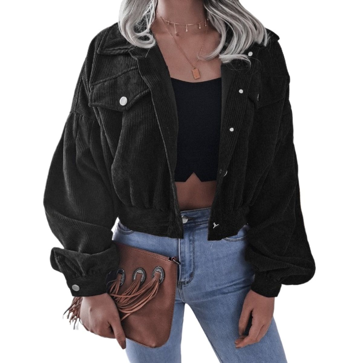 GIOIO - Chaqueta mujer de pana manga larga holgada estilo europeo otoño invierno