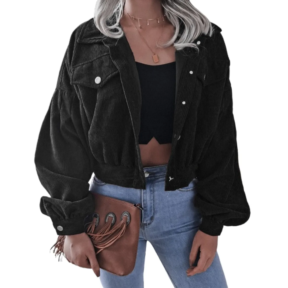 GIOIO - Chaqueta mujer de pana manga larga holgada estilo europeo otoño invierno