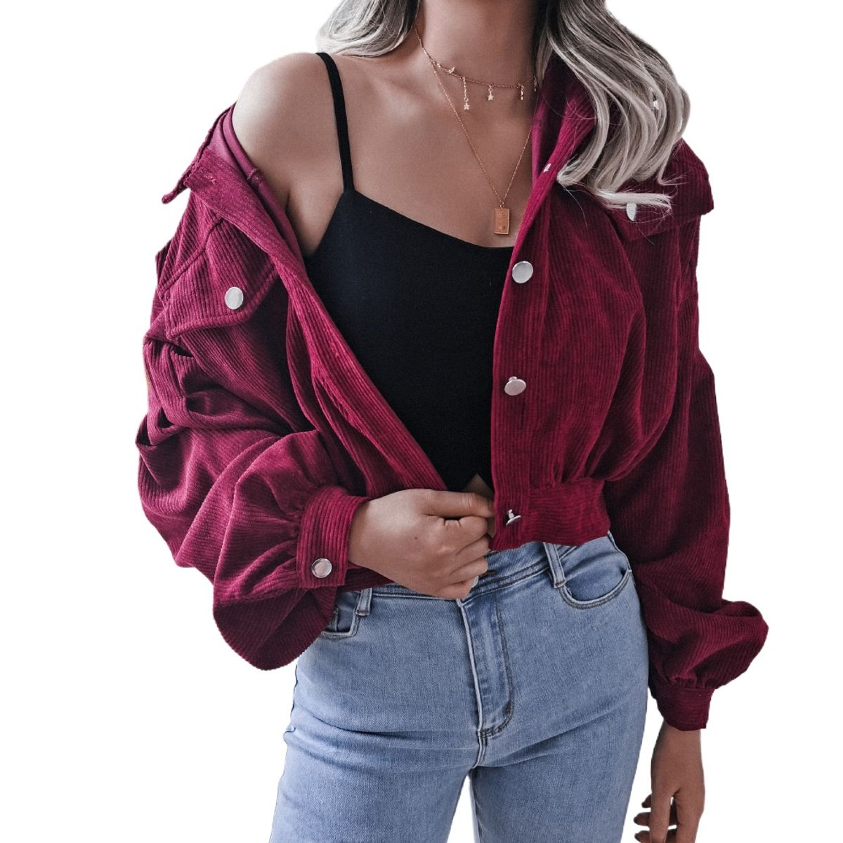 GIOIO - Chaqueta mujer de pana manga larga holgada estilo europeo otoño invierno