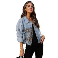 Chaqueta mujer estampado leopardo mezclado con denim rotos casual entallada