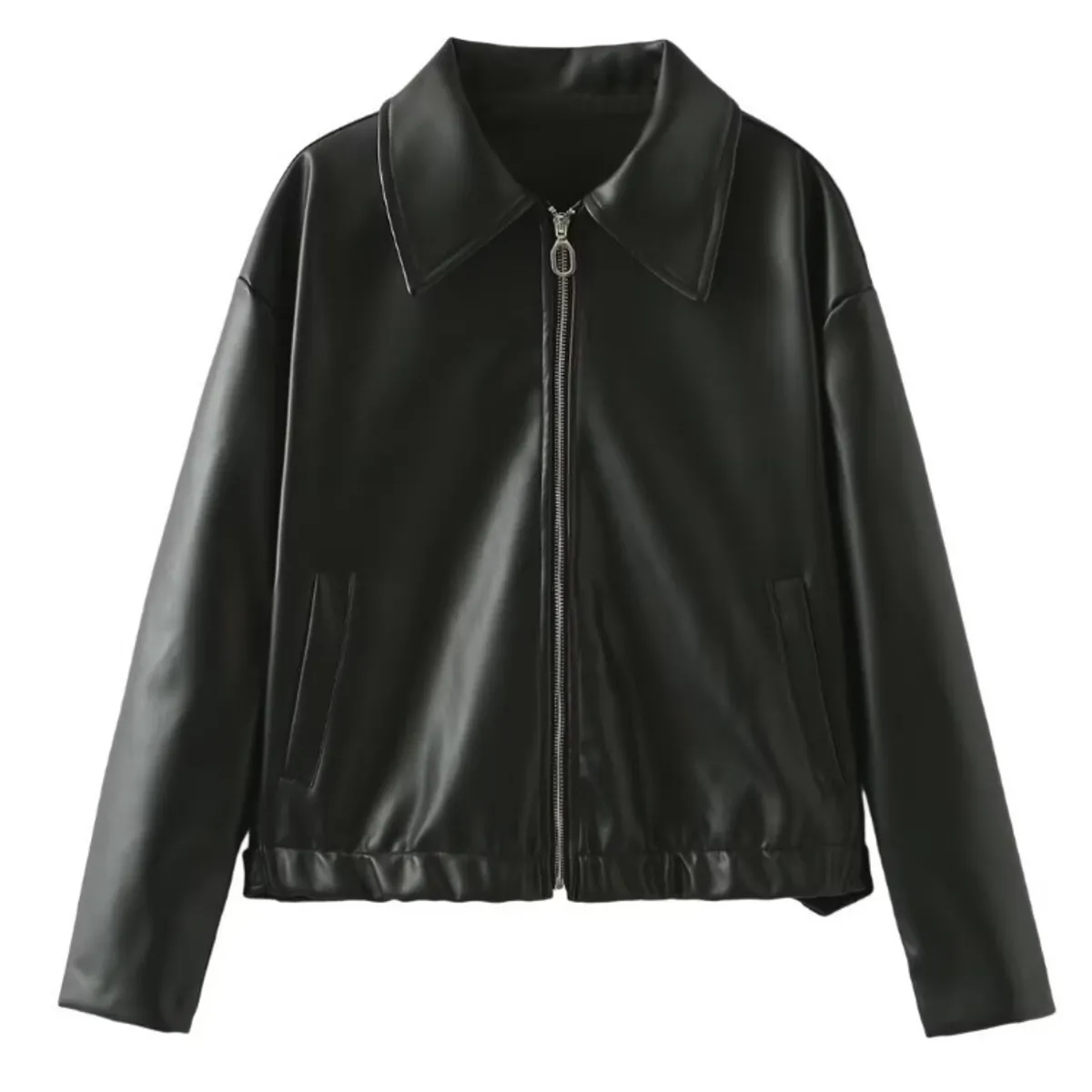 GIOIO - Chaqueta mujer de cuero solida con cuello cuadrado estilo europeo casual