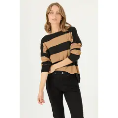 PRIVILEGE - Sweater con lana negro rayas 2423 - Negro