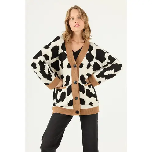 PRIVILEGE - Cardigan crudo animal print 2212 - Crudo