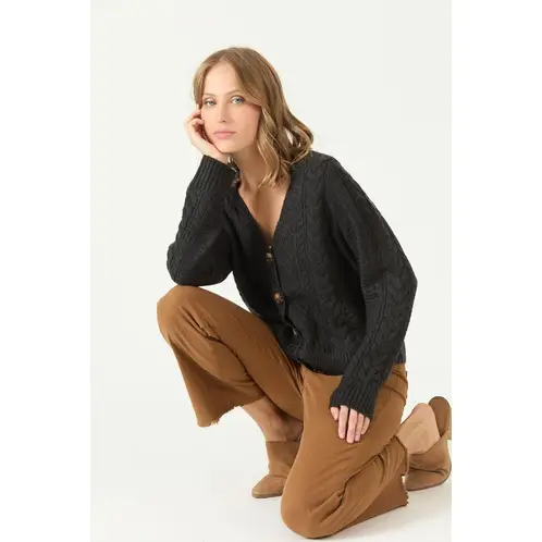 PRIVILEGE - Cardigan gris oscuro trenzado 2217 - Gris Oscuro