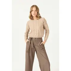 PRIVILEGE - Sweater vison trenzado 2169 - Café