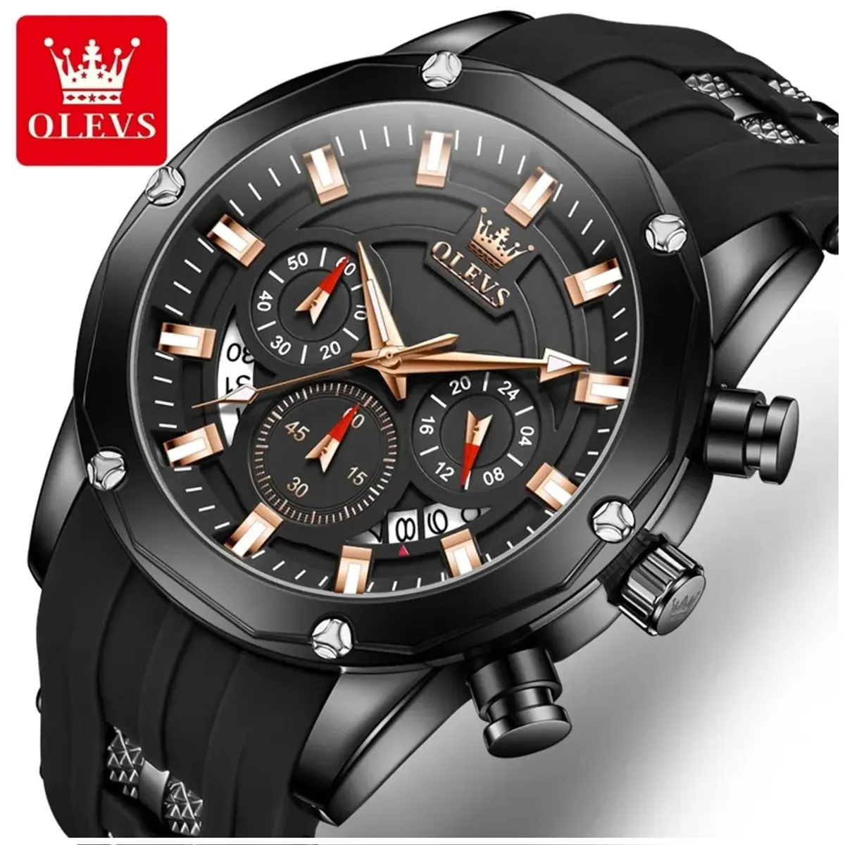 STARTECHOFFICE - Reloj Deportivo de Lujo OLEV Acero Inoxidable Cuarzo Sumergible 30M Cronógrafo Calendario Completo