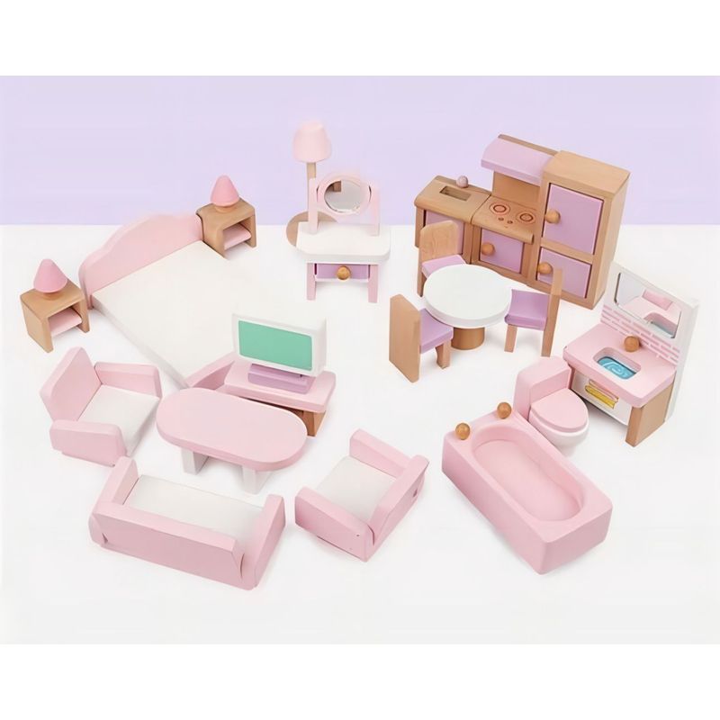 GENERICO - Set Muebles De Madera Para Casa Muñecas 22 Piezas Montessori