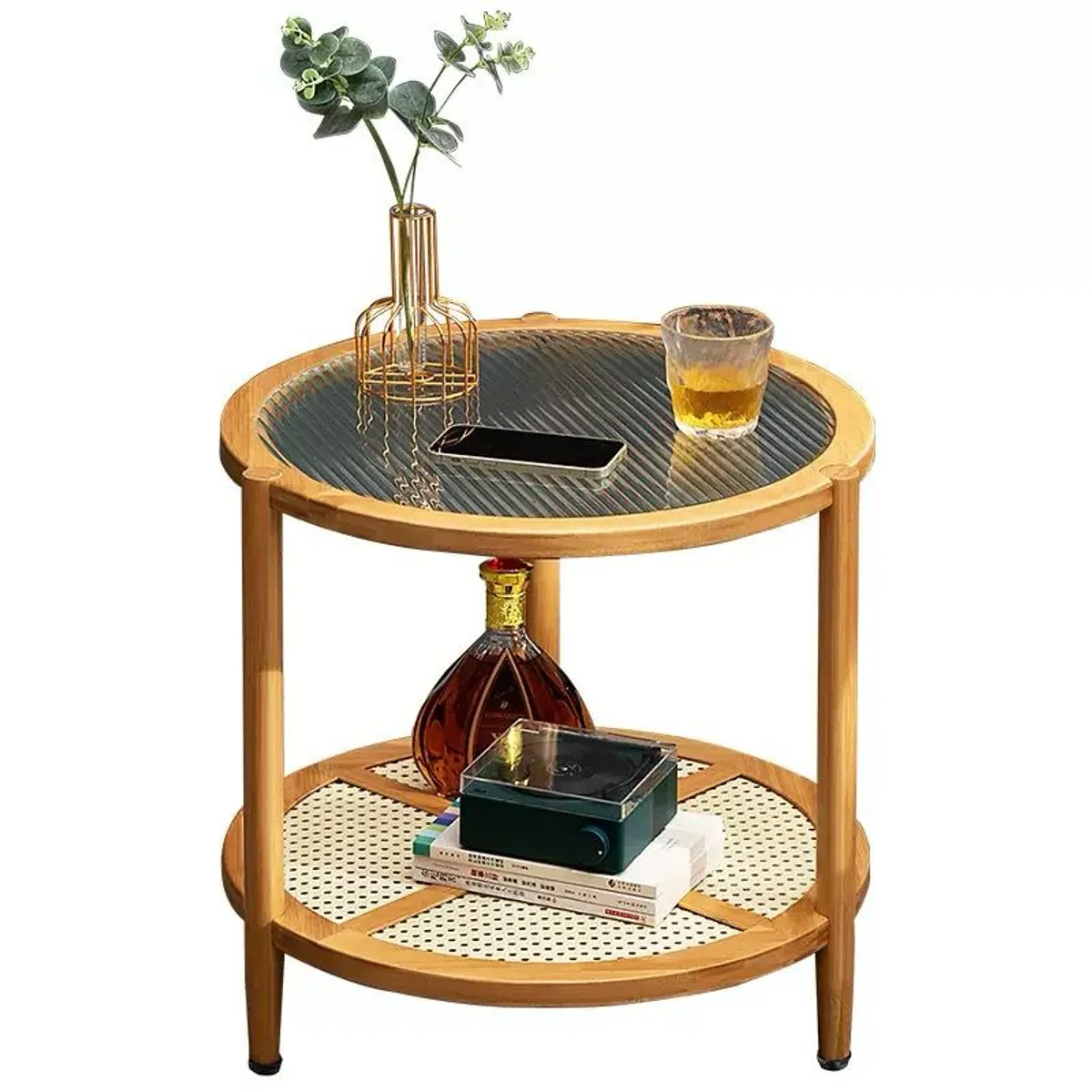 GENERICO - Mesa De Centro Lateral Living Redonda Doble Niveles