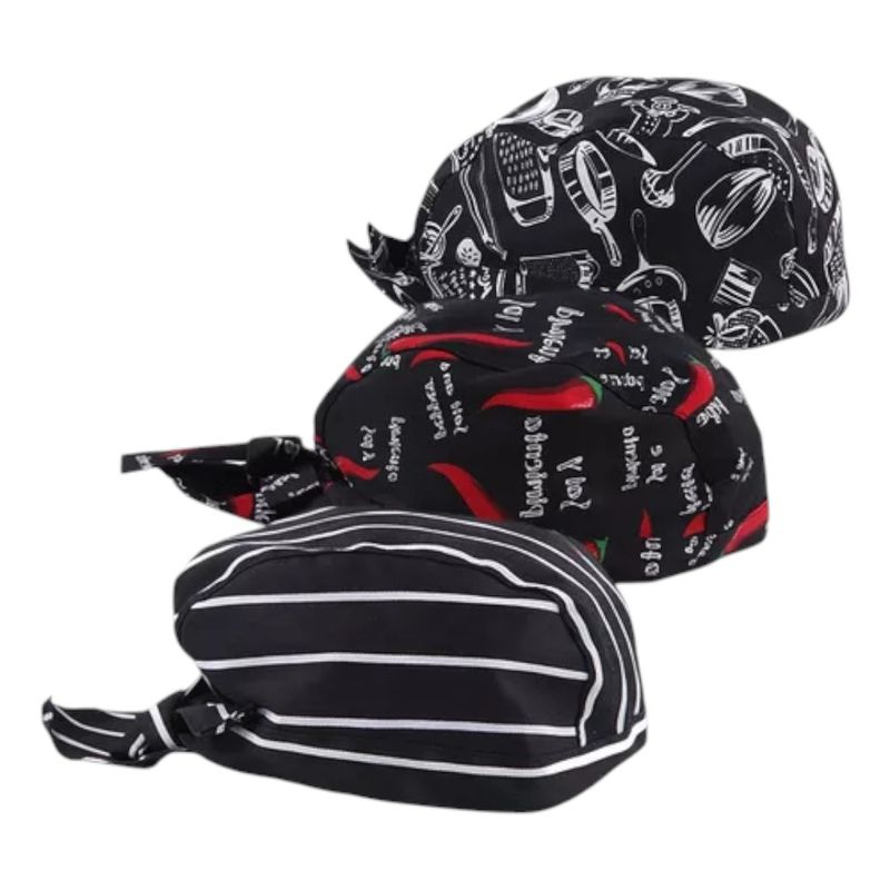 CHEF OUTFITTERS - Gorro O Bandana De Cocina Chef Con Lazo Amarrable - Eco Negro