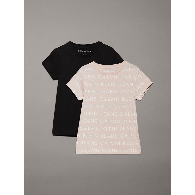 CALVIN KLEIN - Pack 2 Poleras Niña Logo Aop Rosado Calvin Klein