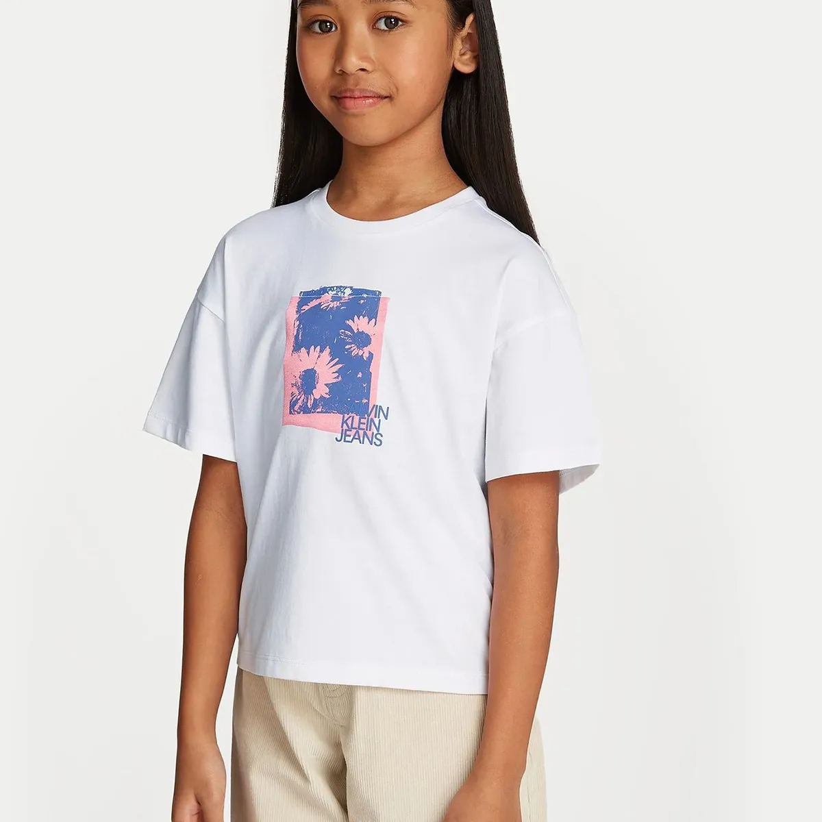 CALVIN KLEIN - Polera Niña Flower Graphic Blanco Calvin Klein