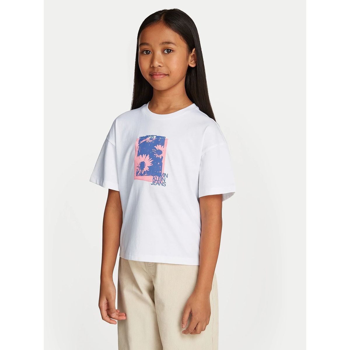 CALVIN KLEIN - Polera Niña Flower Graphic Blanco Calvin Klein