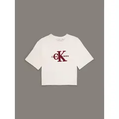 CALVIN KLEIN - Polera Niña Teddy Monologo Blanco
