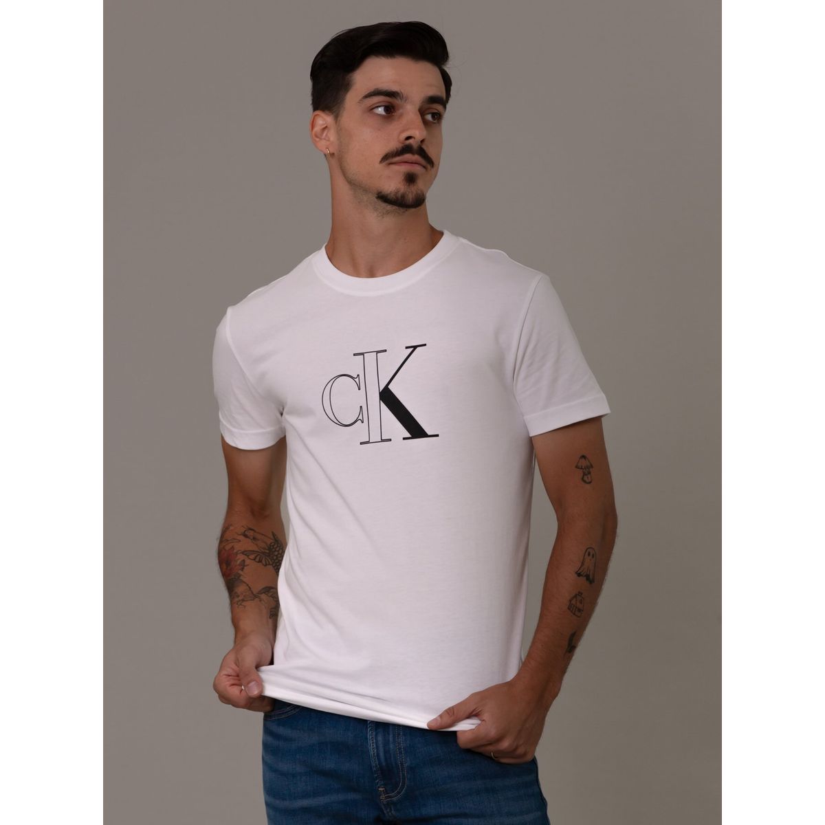 CALVIN KLEIN - Polera Outline Monologo Blanco Calvin Klein