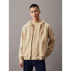 CALVIN KLEIN - Polerón con Gorro Badge Zip Through Beige Calvin Klein.