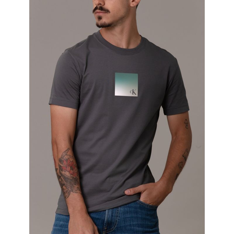 CALVIN KLEIN - Polera Metallic Box Gris Calvin Klein