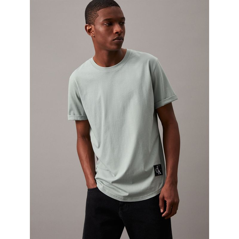 CALVIN KLEIN - Polera Badge Turn Up Sleeve Gris Calvin Klein
