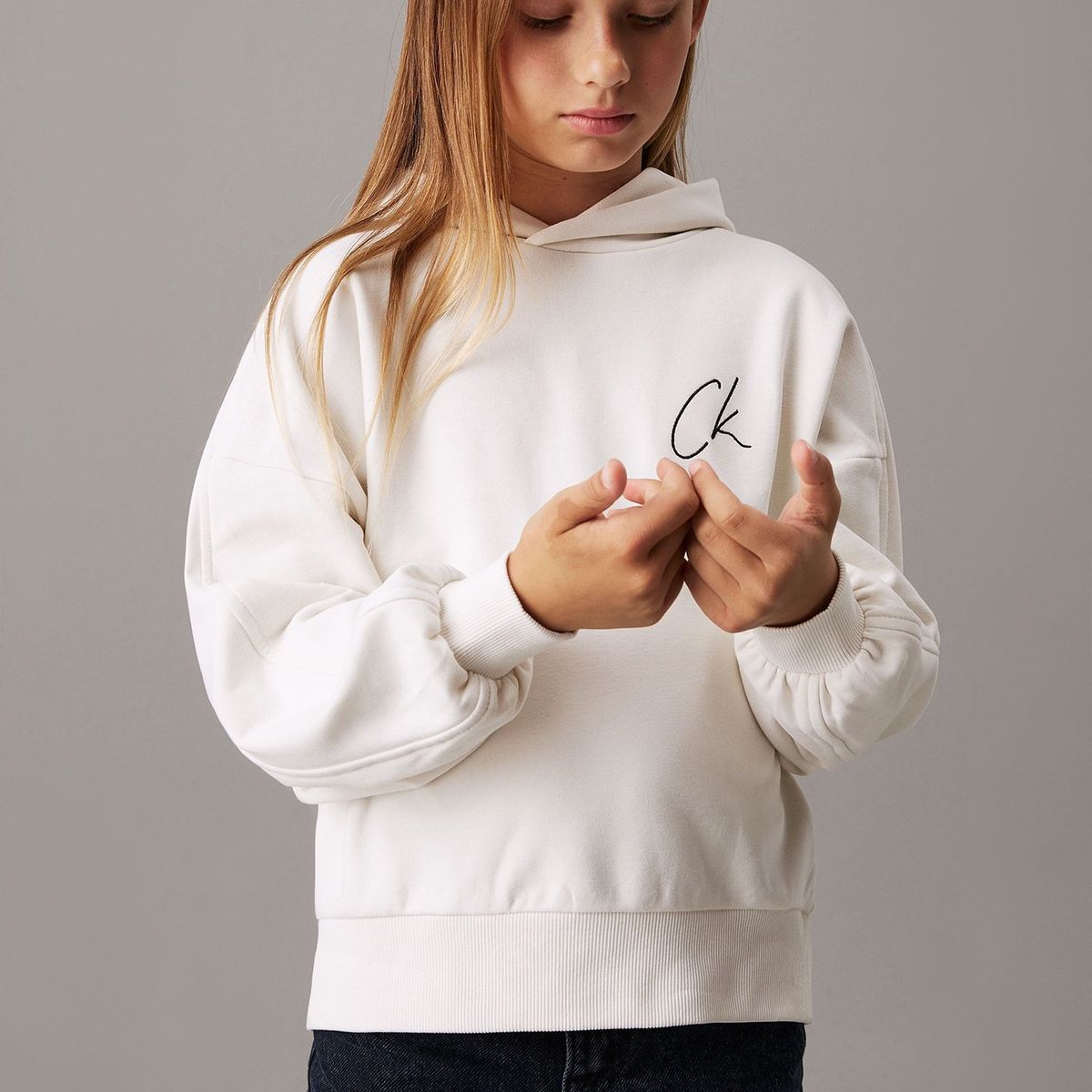 CALVIN KLEIN - Polerón Niña Signage Comfort Blanco Calvin Klein