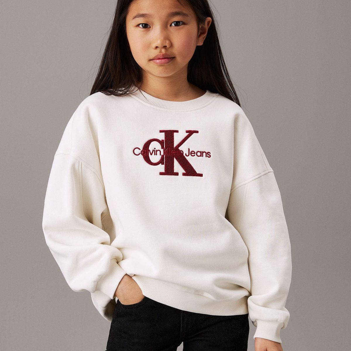 CALVIN KLEIN - Polerón Niña Teddy Monologo Blanco Calvin Klein