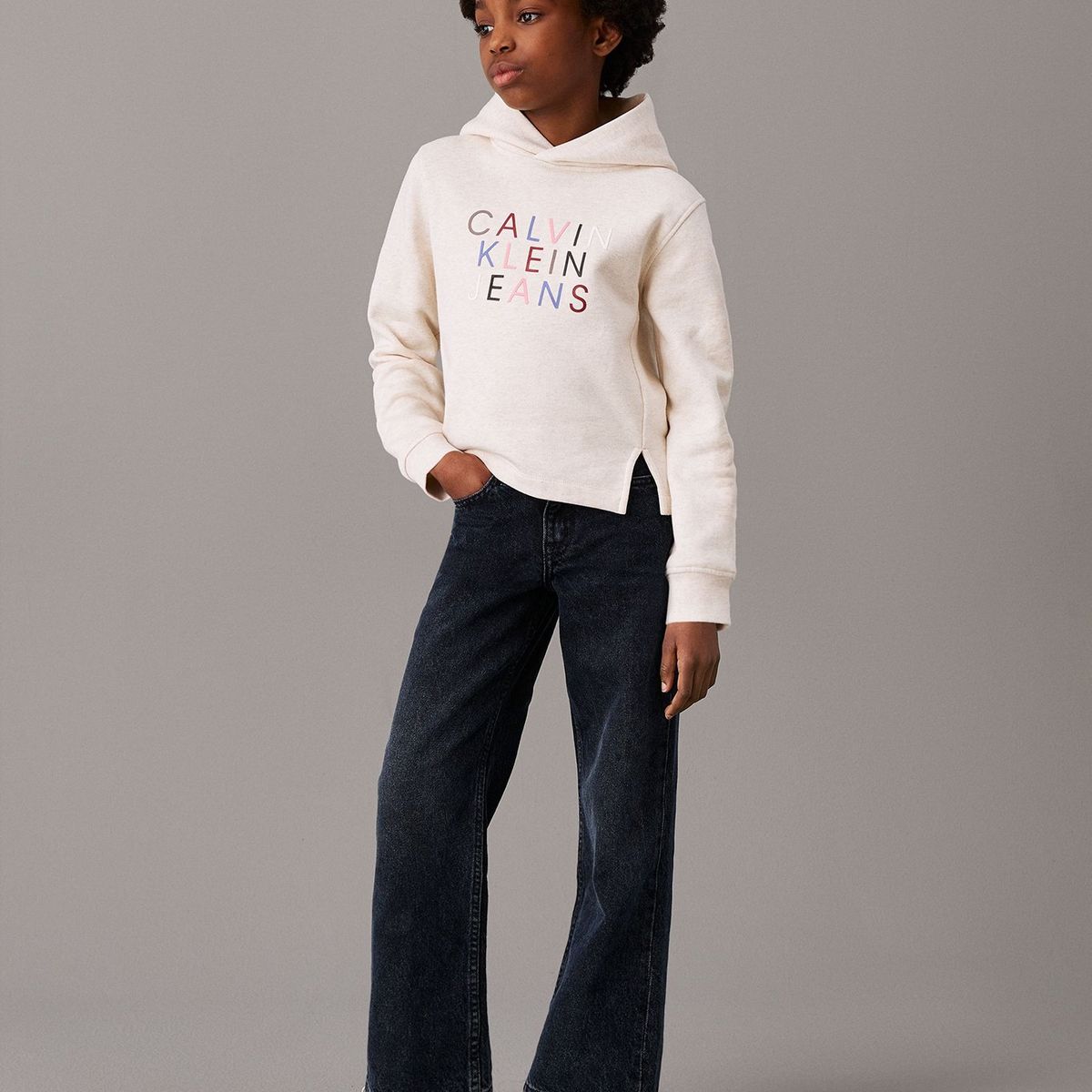 CALVIN KLEIN - Polerón Niña Colour Logo Beige Calvin Klein