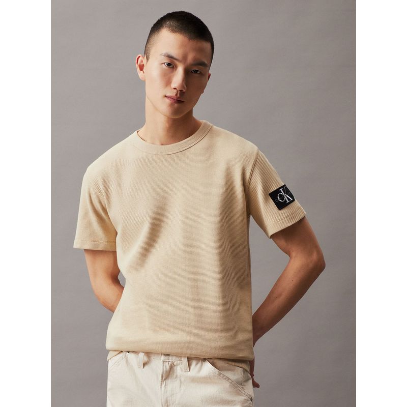 CALVIN KLEIN - Polera Badge Waffle Beige Calvin Klein