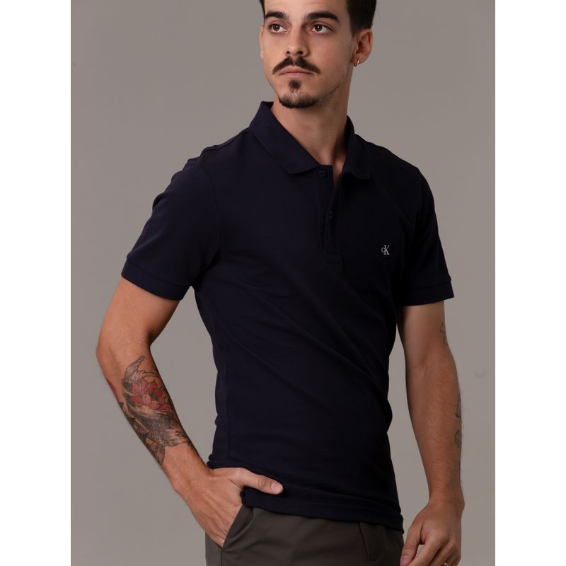 CALVIN KLEIN - Polo CK Embro Badge Slim Azul Calvin Klein
