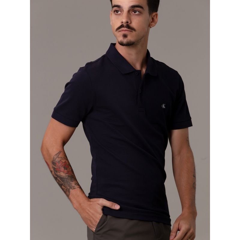 CALVIN KLEIN - Polo CK Embro Badge Slim Azul Calvin Klein
