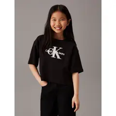 CALVIN KLEIN - Polera Niña Teddy Monologo Negro