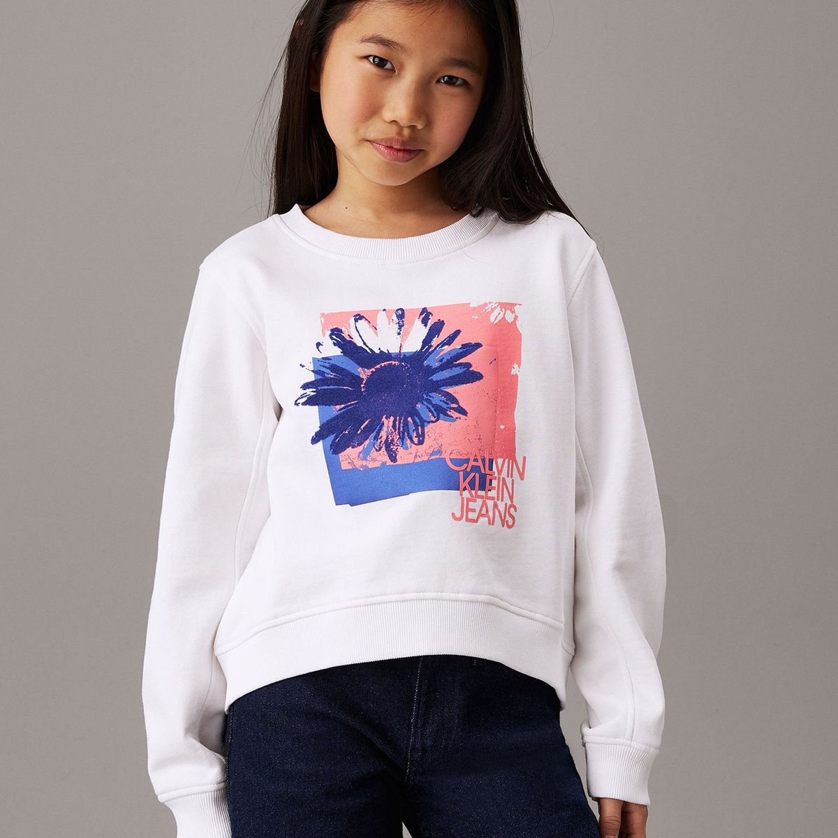 CALVIN KLEIN - Polerón Niña Flower Graphic Blanco Calvin Klein