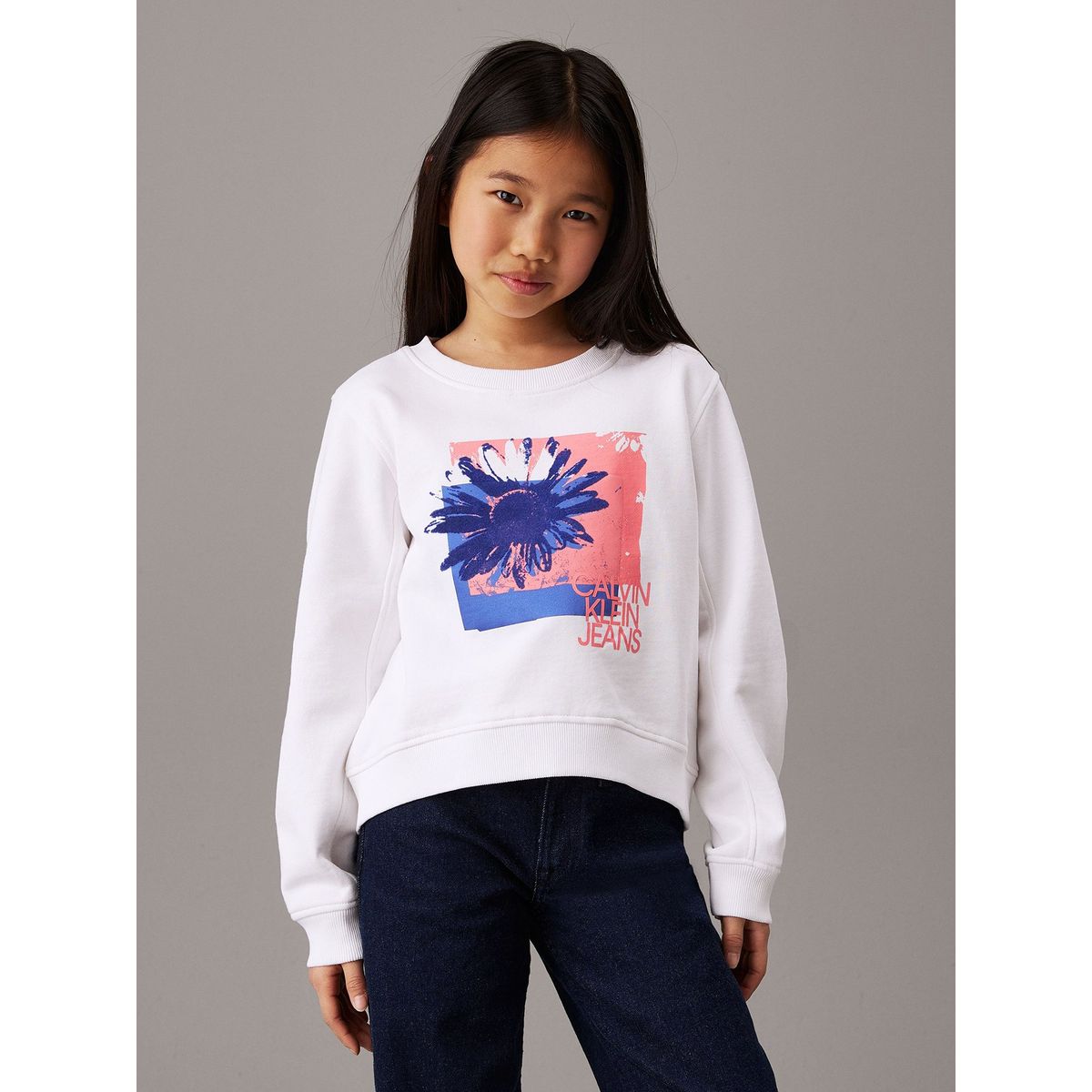 CALVIN KLEIN - Polerón Niña Flower Graphic Blanco Calvin Klein