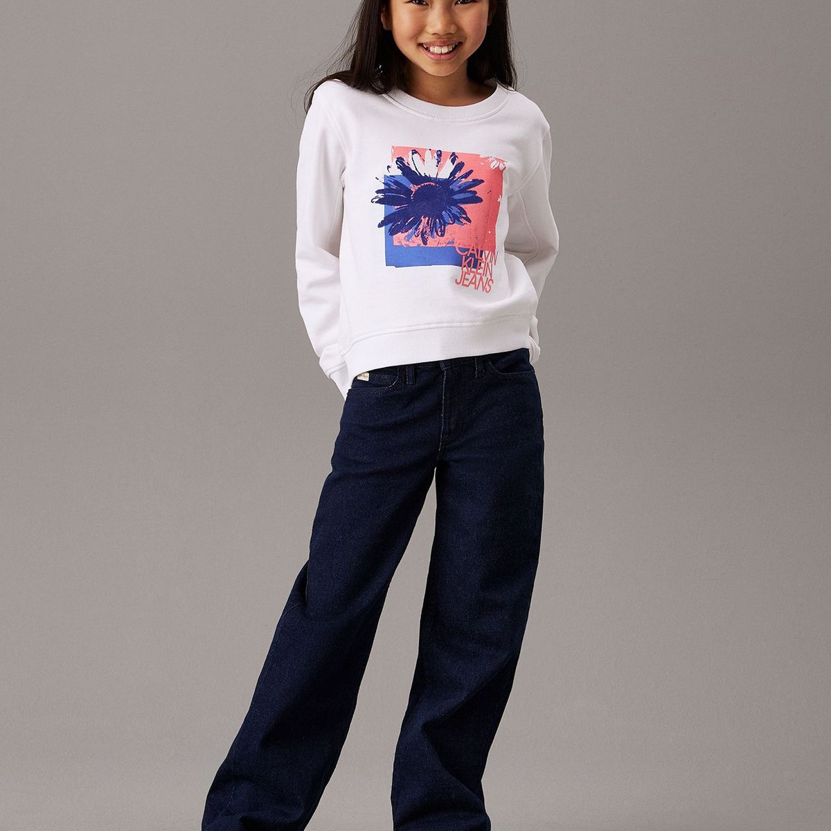 CALVIN KLEIN - Polerón Niña Flower Graphic Blanco Calvin Klein
