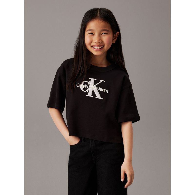 CALVIN KLEIN - Polera Niña Teddy Monologo Negro Calvin Klein