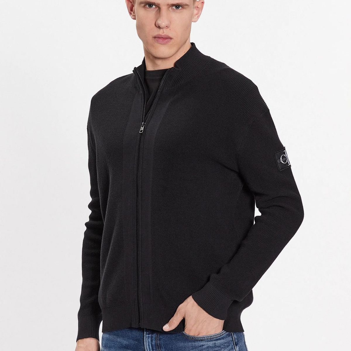 CALVIN KLEIN - Sweater Core Badge Zip Through Negro Calvin Klein